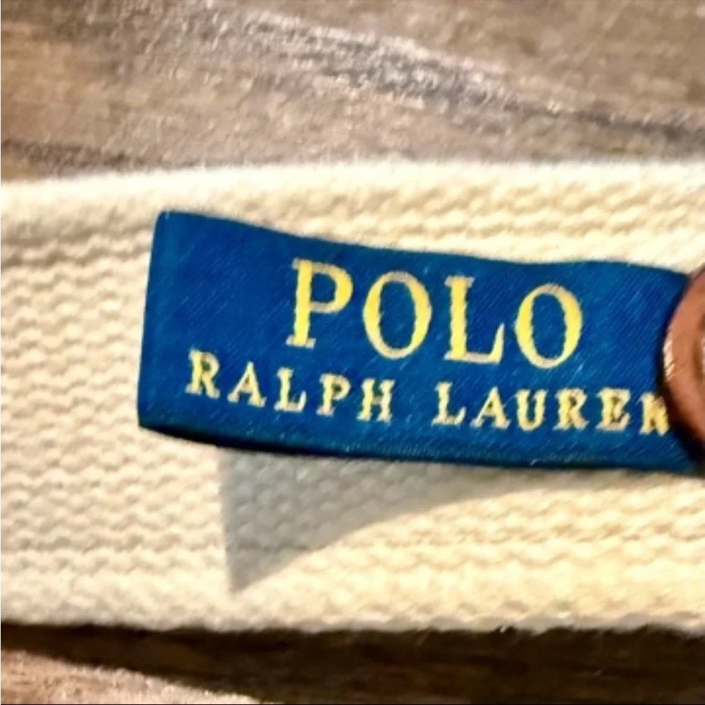 Ralph Lauren Navy Paisley Canvas Belt with Brown Leather and Gold Buckle